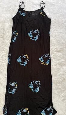 Island Planet Women’s M/L Black Maxi Sundress W/tropical Design.Rayon. Beautiful